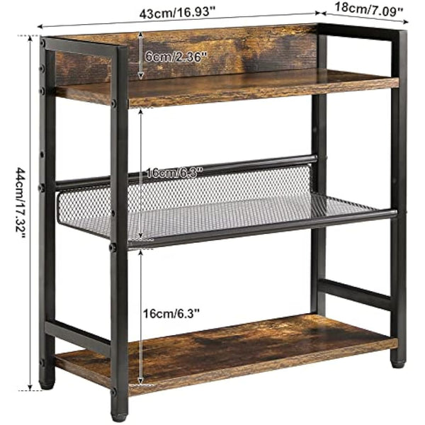 IBUYKE 3-Tier Spice Rack - Industrial Counter Shelf,Desktop Storage Organizer,Standing Seasoning Rack for Countertop Kitchen,Office,Living Room,Rustic Brown TLJ021H