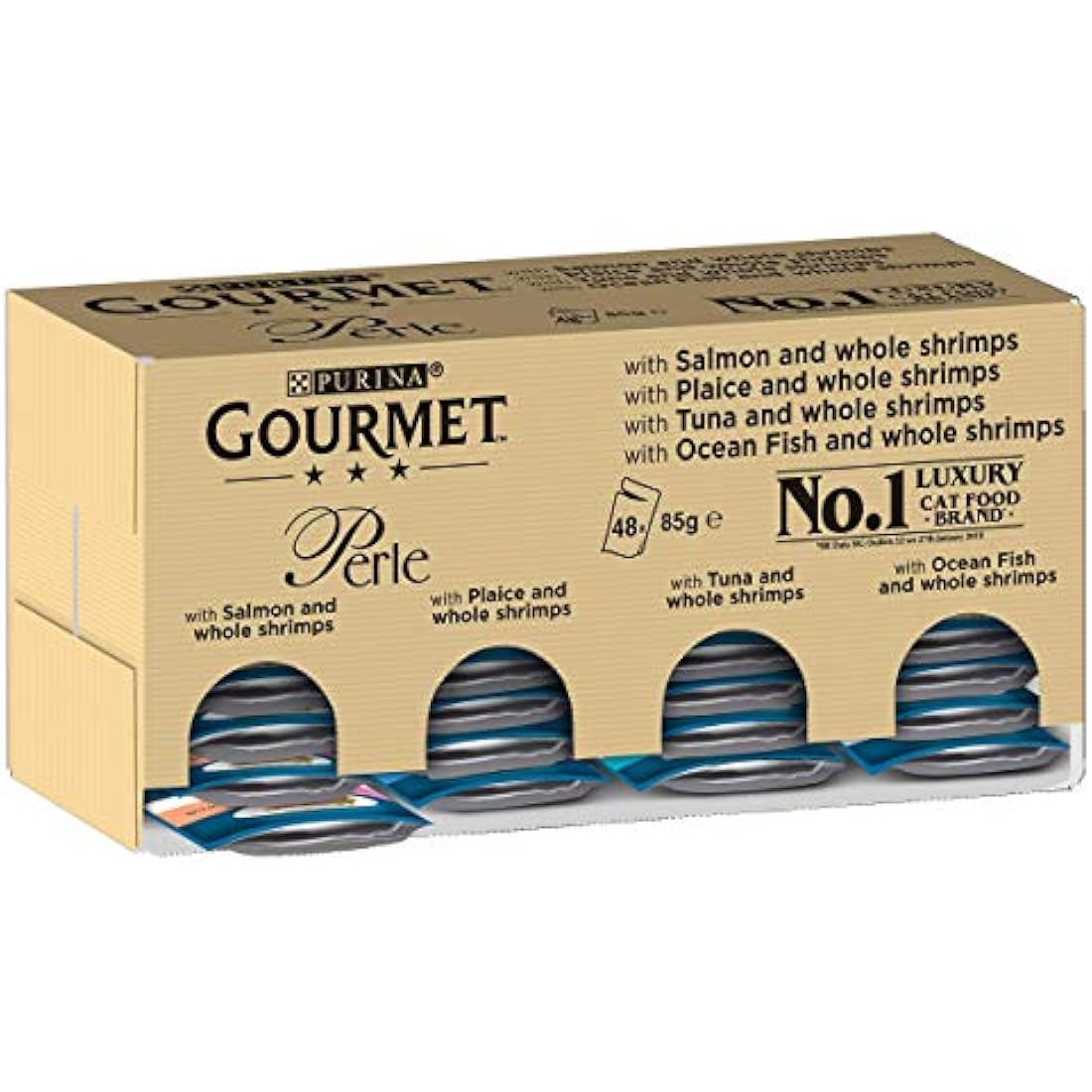 Gourmet Perle Adult Wet Cat Food Ocean Delicacies in Gravy with Salmon, Tuna, Plaice, Whitefish 4 x 12 x 85g Packs