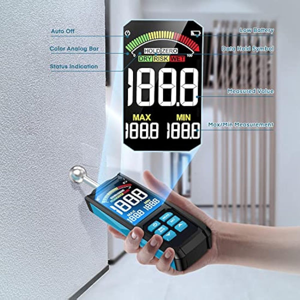 DURFICST 3-inch Color HD Large Screen Moisture Meter with Cloth Bag, 20-40mm Depth Analysis, for All Building Materials, Wood, Wall, Plaster, Masonry