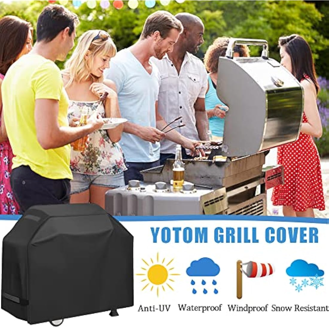 Grill Cover, Waterproof BBQ Grill Cover, 58 inch Rip-Proof and Anti-UV Barbecue Gas Grill Cover Compatible for Weber Char-Broil Nexgrill Grills and More