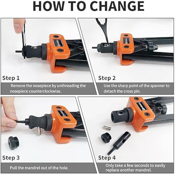 HARDELL Rivet Tool Kits, Rivet Nut Pliers Set, 14" Heavy Duty Hand Rivnut Gun with 150 Rivet Nuts and M3 M4 M5 M6 M8 M10 6 Metric Mandrels，Heat-treated Alloy Steel better for Thick Sheet Steel