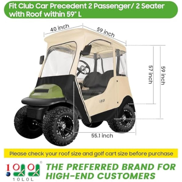 10L0L Deluxe Golf Cart Keep Warm Enclosure for 2 Passenger Club Car Precedent,600D Waterproof 4-Sided Protection Golf Buggy Cover,Roof up to 59" L (Beige