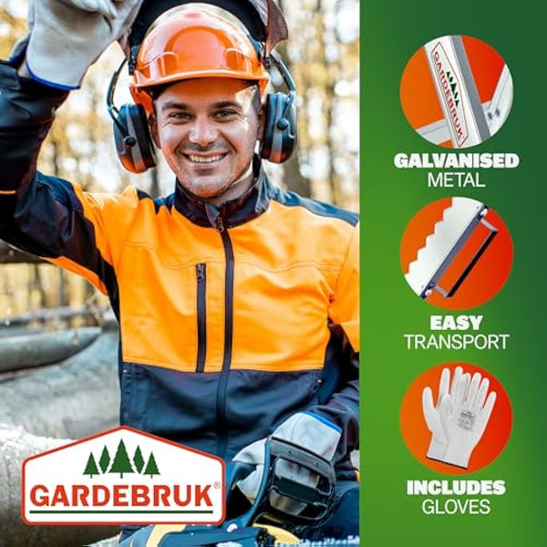 GARDEBRUK® Folding Galvanised Saw Horse | Foldable Portable Trestle | Workbench Timber Cutting Log Holder | Wood Splitter for Hand Saw Chainsaw | Sawhorse | Heavy Duty 150 kg