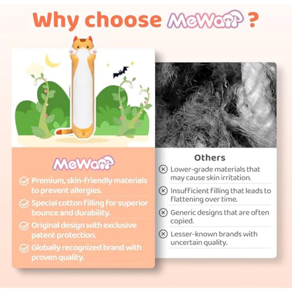 Mewaii 36in Long Cat Plush Pillows Stuffed Animals Squishy Pillows - Plushie Cute Kitty Sleeping Hugging Plush Pillow Soft Toys for Kids, Brown Cat Body Pillow