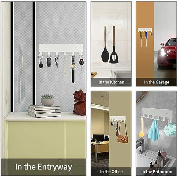 GTK Key Holder for Wall, Key Hooks with 6 Hooks, Wall Mounted Key Holder for Hallway, Self Adhesive Key Rack(White)