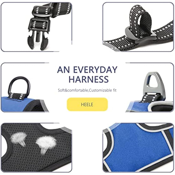 HEELE Dog Harness, No Pull Dog Harness Large, Release on Neck, Reflective Adjustable Dog Harness with Front Back 2 Leash Attachments and Soft Padded Control Handle for Dogs Walking Training, Blue, L