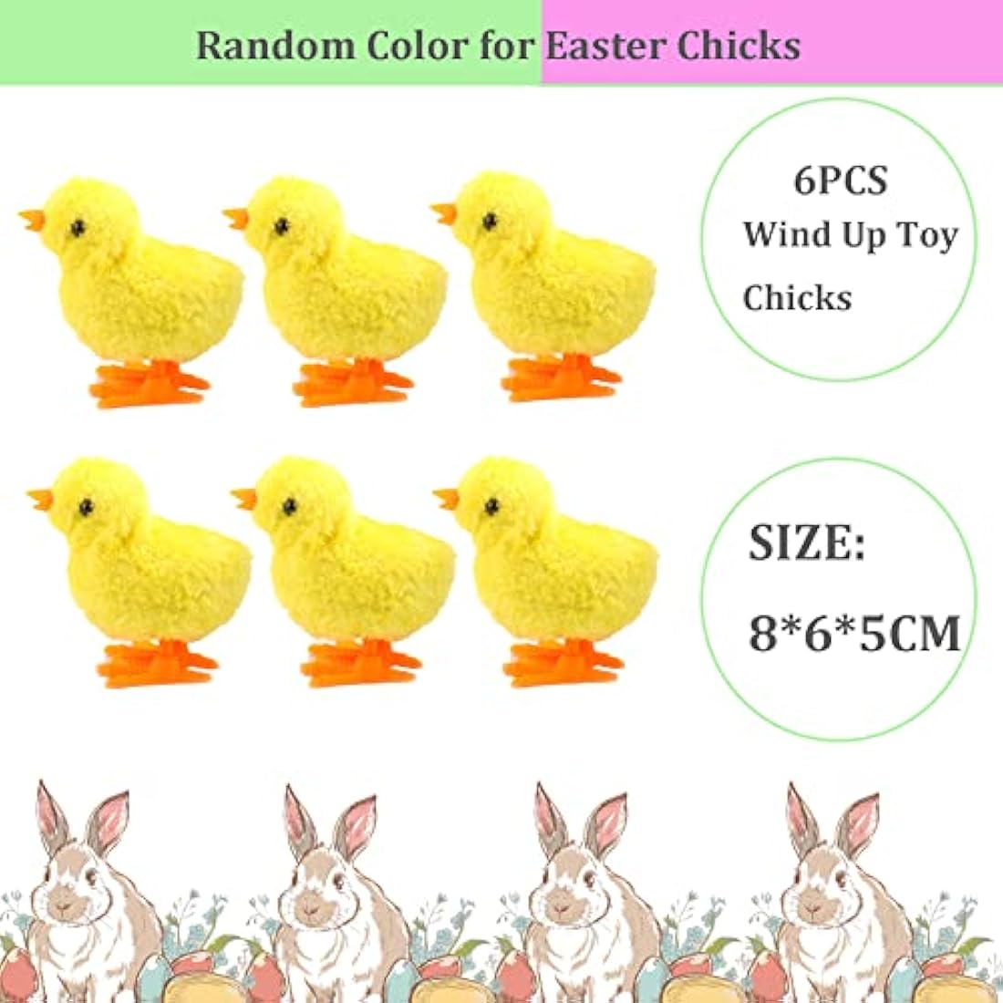 6Pcs Wind up Chick for Kids Party Game, Wind up Chicken Bunny Toys, Rabbits Easter Clockwork Jumping Chicken Bunnies Plush Toys for Egg Basket Fillers, Kids Party Gift Favours