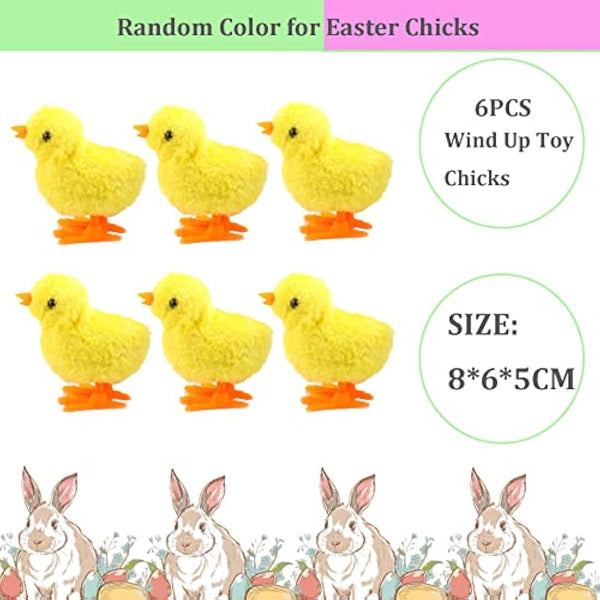 6Pcs Wind up Chick for Kids Party Game, Wind up Chicken Bunny Toys, Rabbits Easter Clockwork Jumping Chicken Bunnies Plush Toys for Egg Basket Fillers, Kids Party Gift Favours