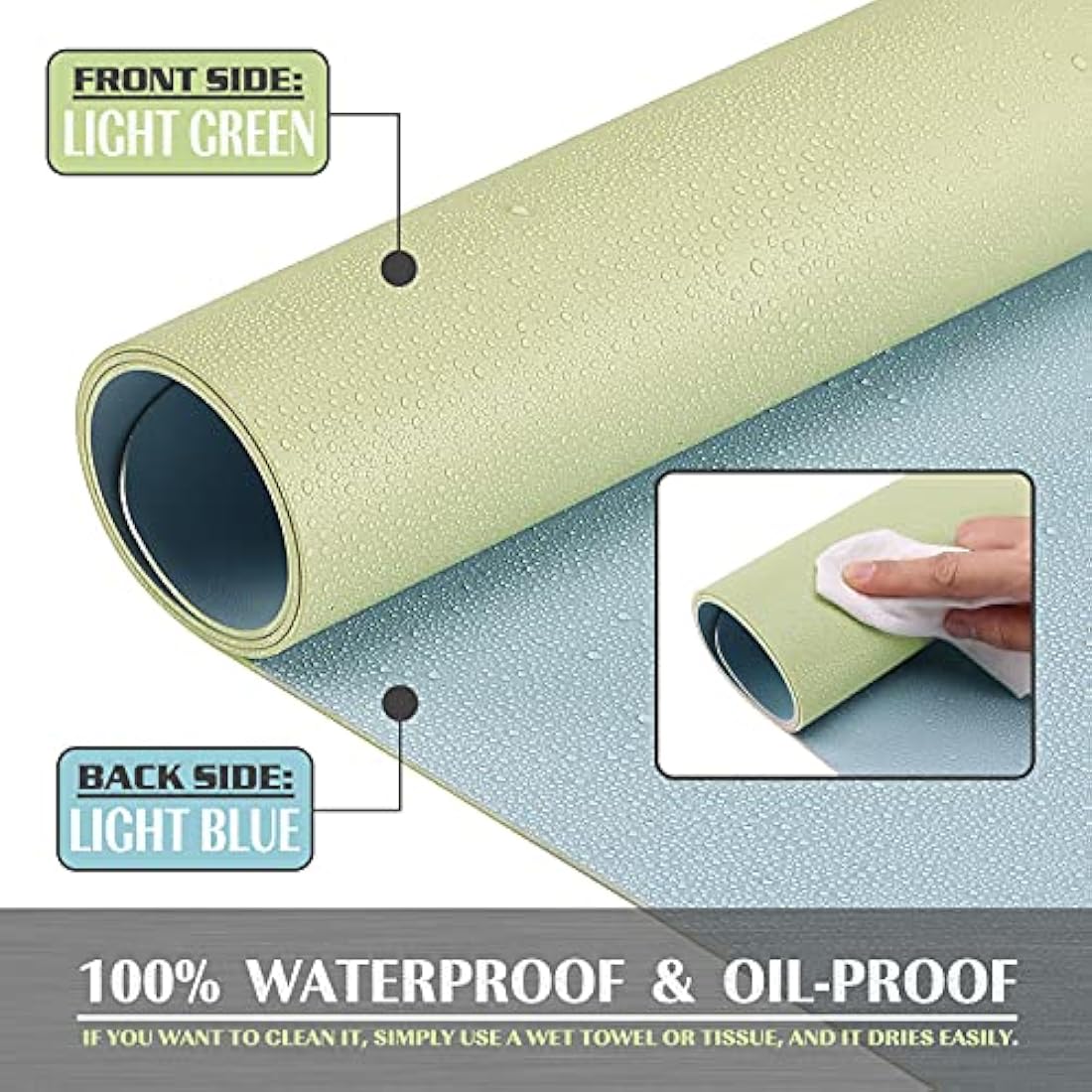 K KNODEL Large Office Leather Desk Mat, Mouse and Keyboard Pad, Computer and Laptop Mat, Desktop Protector and Cover, Writing Pad and Blotter (90x43cm, Light Green)