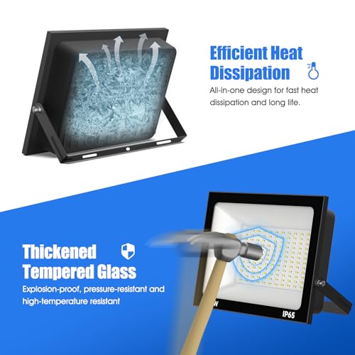 Royana 150W 15000LM LED Floodlight, Super Bright 6000K Cold White Security Lights, IP65 Waterproof Outdoor FloodLight for Yard, Garage, Warehouse,