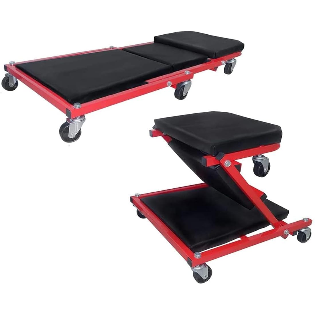 Motacare MCDCS21 Folding Car Creeper Board 2-in-1 Crawler & Stool Seat Garage Workshop Inspection Rolling 6 Rotatable Wheels
