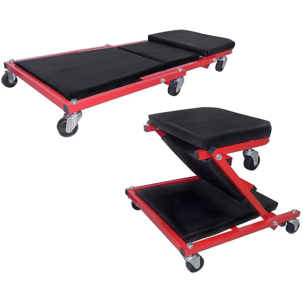Motacare MCDCS21 Folding Car Creeper Board 2-in-1 Crawler & Stool Seat Garage Workshop Inspection Rolling 6 Rotatable Wheels