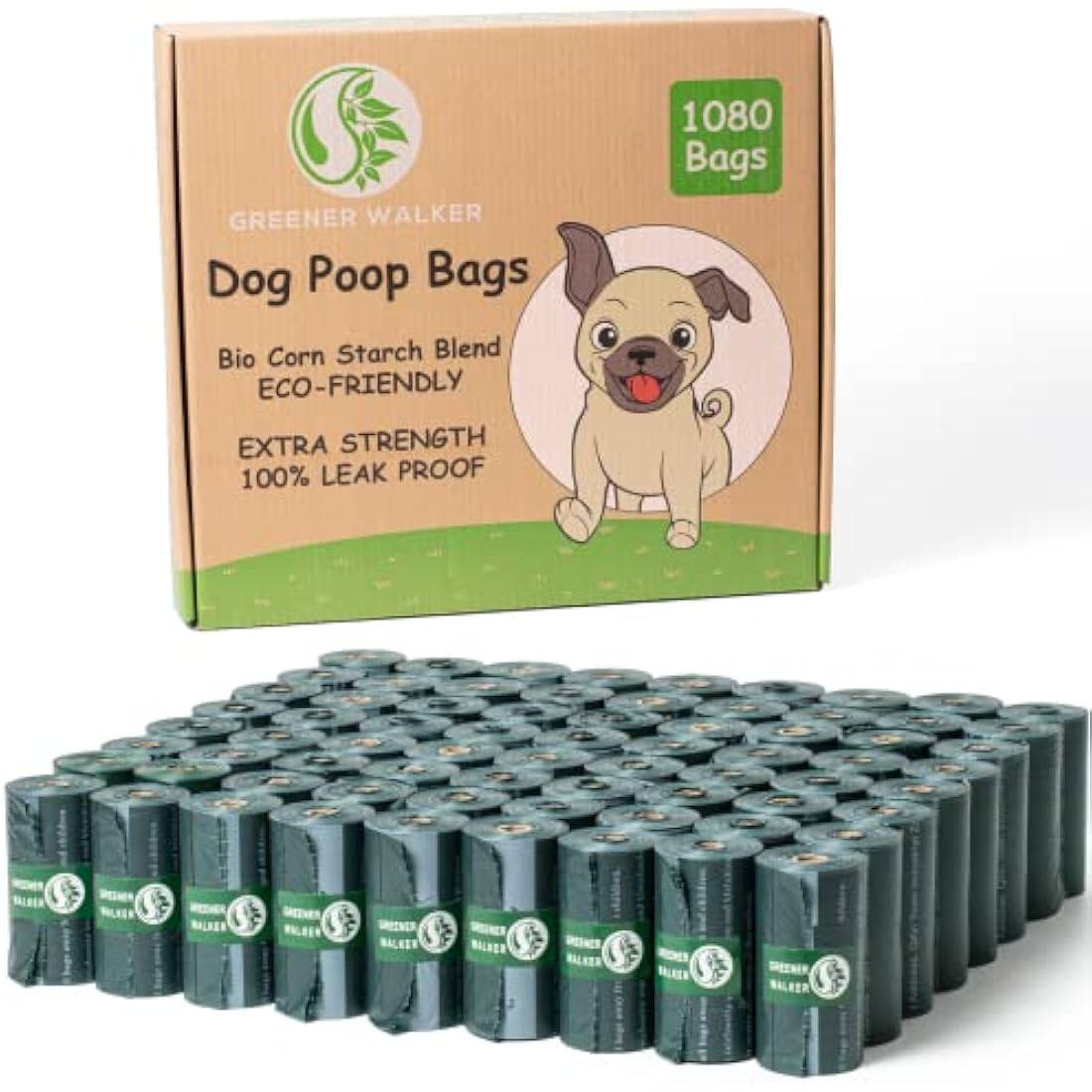 GREENER WALKER Poop Bags for Dog Waste-1080 Bags,Extra Thick Strong 100% Leak Proof Biodegradable Dog Waste Bags (Deep Green)