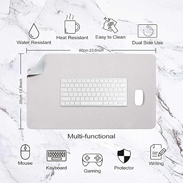 Desk Pad Large, Desk Mat, Extended Mouse Mat, Mouse Pad L, Desk Blotter, DOBAOJIA Laptop Pad Writing Pad for Office/Home, Dual-Side Use PU Leather Waterproof 23.6" X 13.8"(Light Gray/Silver)