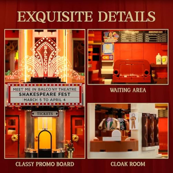 FUNWHOLE Balcony Theatre Lighting Building Bricks Set - City Town Creator House LED Light Multi-Form Modular Collectible Display Kit 2445 Pcs for for Adults and Teen