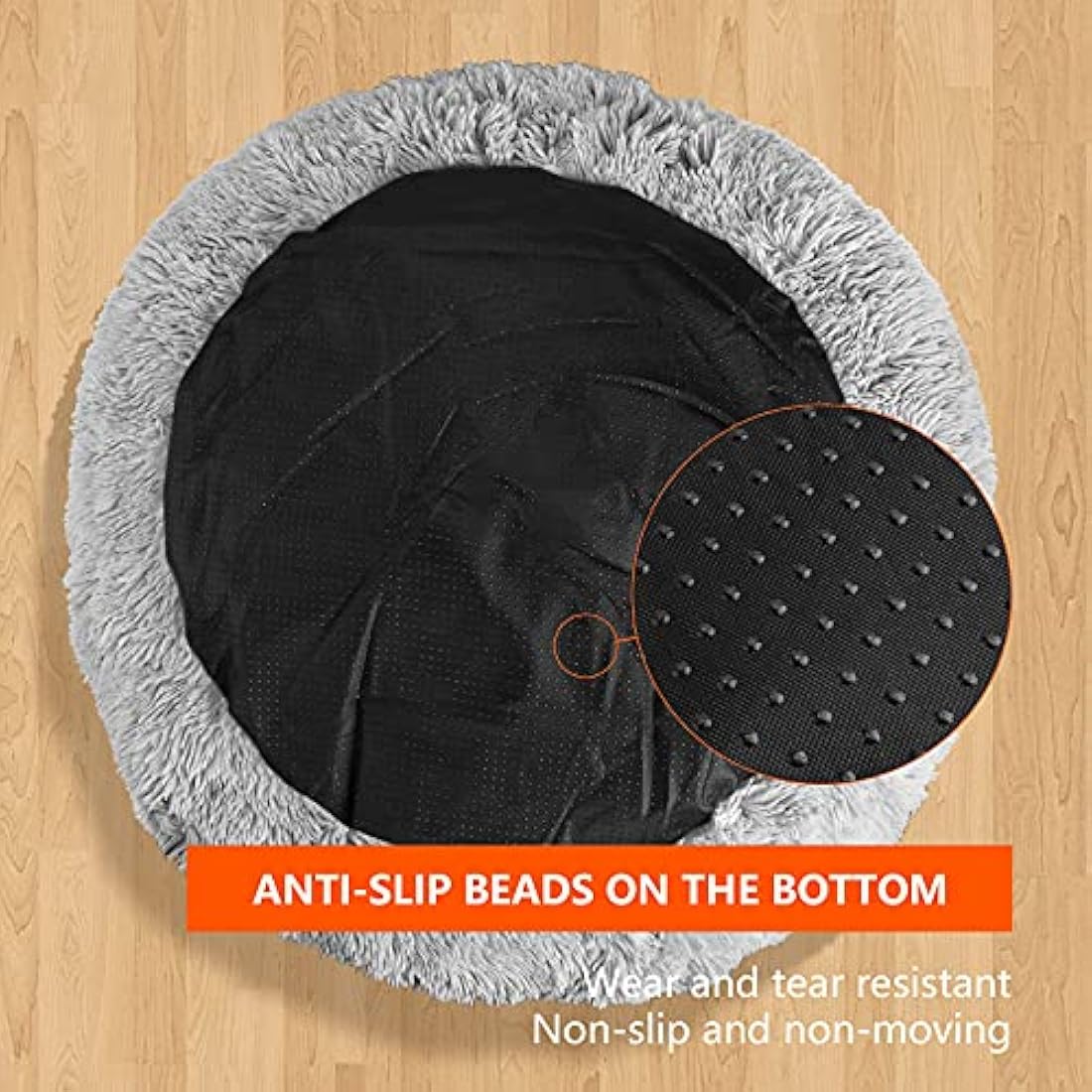 FireOwl Calming Dog Bed - Large 70cm Donut Bed, Anti-Anxiety, Plush Cuddler, Machine Washable, Light Grey