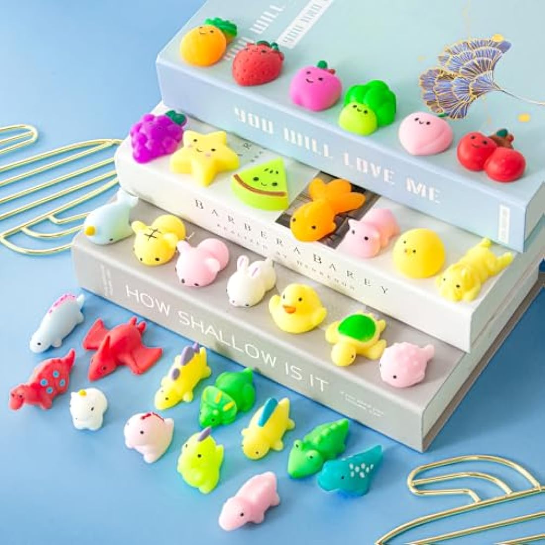 32Pcs Mochi Squishy Toys, Kawaii Animals Dinosaur Fruits Mini Squeeze Toys Pack, Soft Squishies Stress Relief Sensory Fidget Toys Party Bags Fillers for Kids Birthday Party Favors Gifts