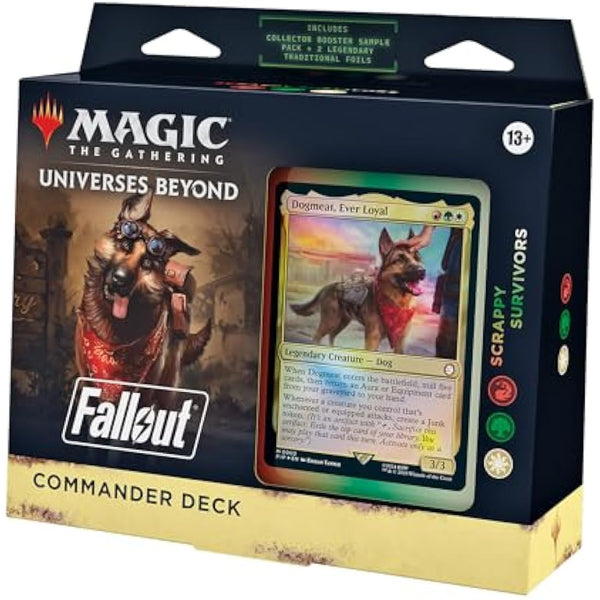 Magic: The Gathering Fallout Commander Deck - Scrappy Survivors (100-Card Deck, 2-Card Collector Booster Sample Pack + Accessories)
