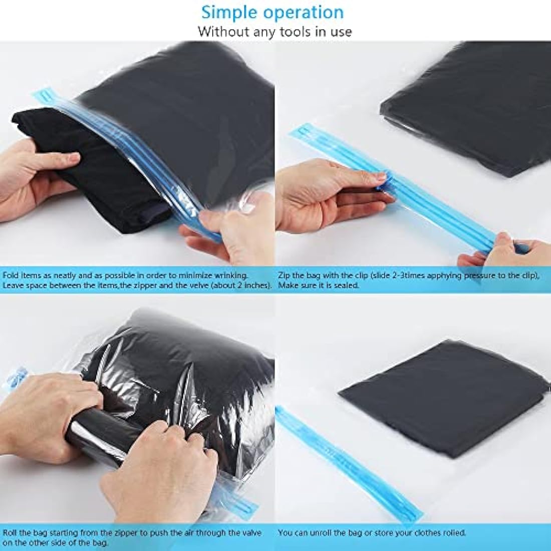 10Pack Travel Space Saver Bags (4 x S, 3 x L, 3 xL), Reusable KFYM Vacuum Travel Storage Bag, Saves 75% of Storage Space, Roll-Up Compression, No Need For Vacuum Machine Or Pump