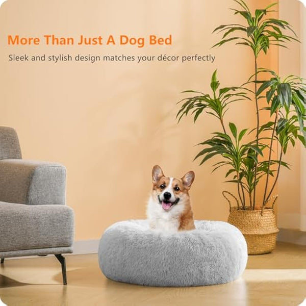 HMTOPE Dog Bed Round Orthopedic Dog Cushion Egg Crate Foam Dog Sofa Cat Bed Donut Cosy Dog Basket Washable, 70 cm Ø, Light Grey