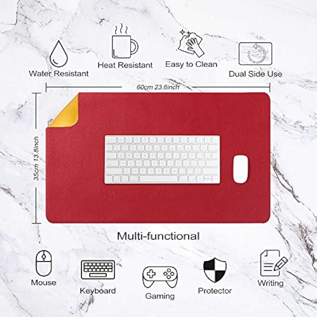 Desk Pad Large, Desk Mat, Extended Mouse Mat, Mouse Pad L, Desk Blotter, DOBAOJIA Laptop Pad Writing Pad for Office/Home, Dual-Side Use PU Leather Waterproof 23.6" X 13.8" (Red/Yellow)