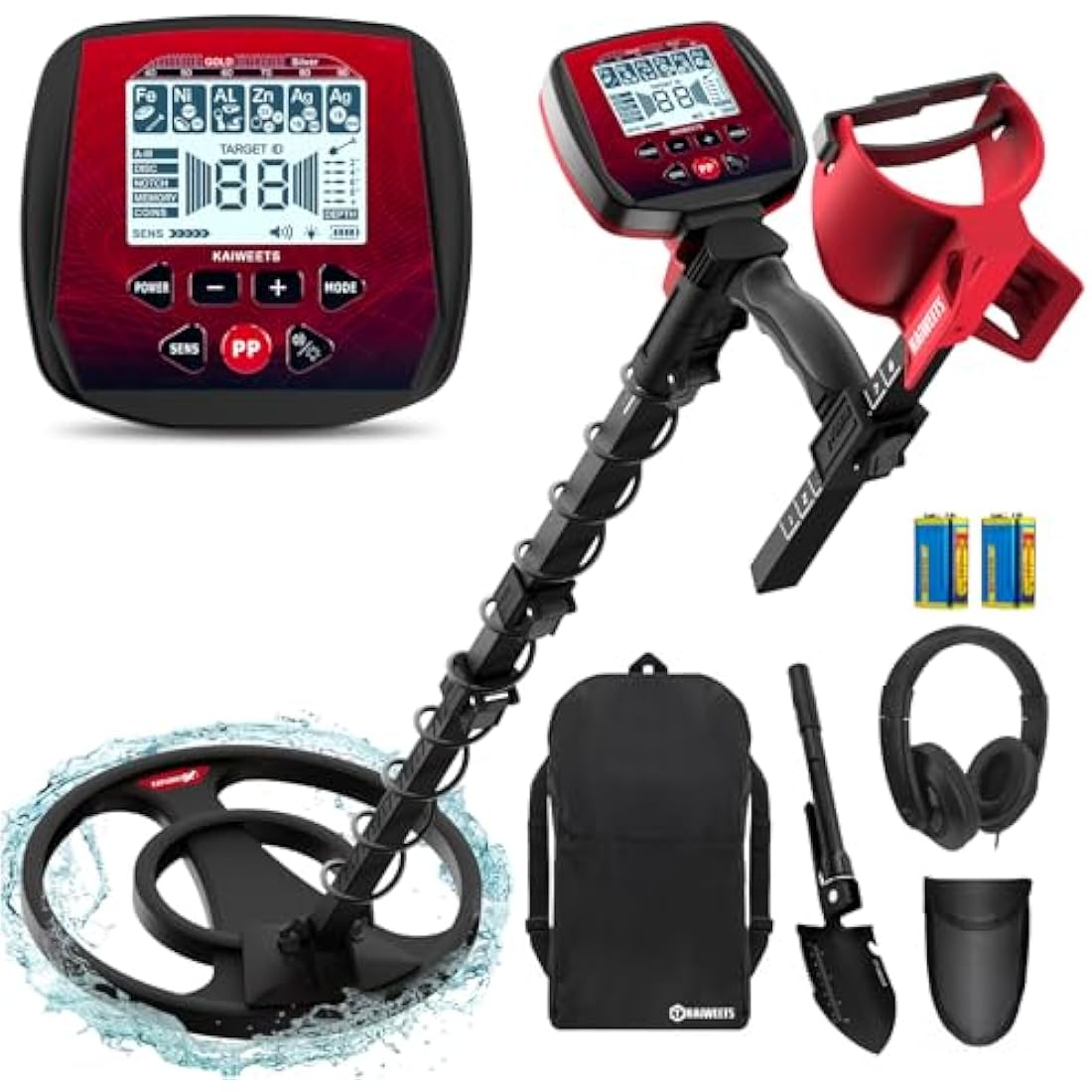 KAIWEETS Metal Detector Professional, Collapsible Metal Detectors for Adults, 6 Detection Modes High Accuracy Pinpoint,11.8IN IP68 Waterproof Coil with Advanced DSP Chip,Headphones, Shovel