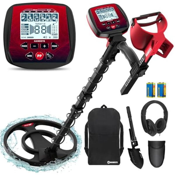 KAIWEETS Metal Detector Professional, Collapsible Metal Detectors for Adults, 6 Detection Modes High Accuracy Pinpoint,11.8IN IP68 Waterproof Coil with Advanced DSP Chip,Headphones, Shovel