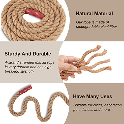 EMEKIAN 25mm Natural Thick Jute Rope, 30M Twisted 4 Strand Fiber Hemp Rope, Strong Jute Twine String for Gardening, Craft, Bundling, Camping,