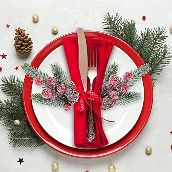 ELECLAND 10 Pcs Christmas Picks Decorations Artificial Pine Branches Stems Spray with Pine Cones Faux Pine Picks Red Berry Holly Leaves for Craft Floral Christmas Wreath Picks Ornaments, Red