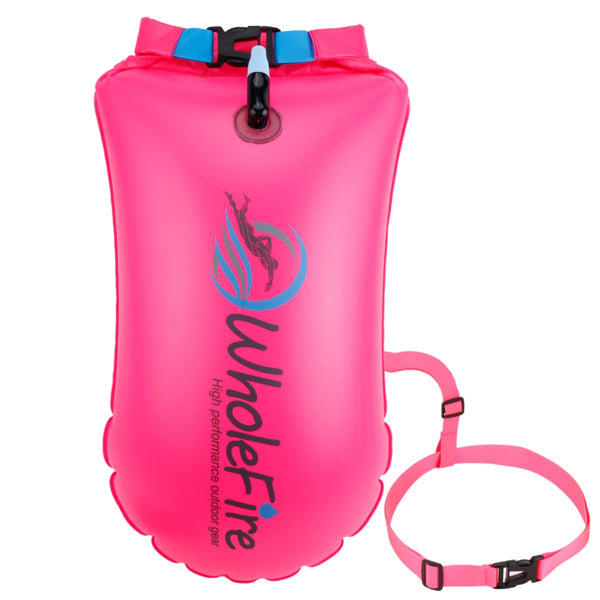 WholeFire 20L Swim Buoy Waterproof Inflatable Dry Bag Swim Safety Float for Water Sports, Open Water Swimmers, Triathletes, Kayakers and Snorkelers