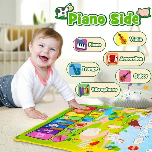 HappyGoLucky Musical Toys for 1 2 Year Old Boys, 3 in 1 Animal Piano Drum Mat with 19 Sound & Recording Function Toddler Toys 1 2 Year Old Boy Gifts, 1st Birthday Gifts for Boys Easter Gifts for Kids