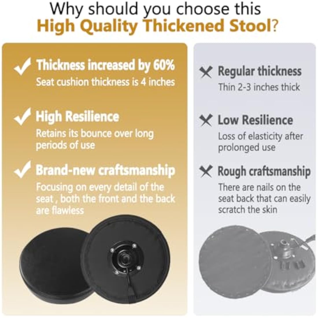 Antlu Massage Stool Chair on Wheels for Beauty Kitchen Salon Home Office, Adjustable High Rolling Swivel Stool (Black)