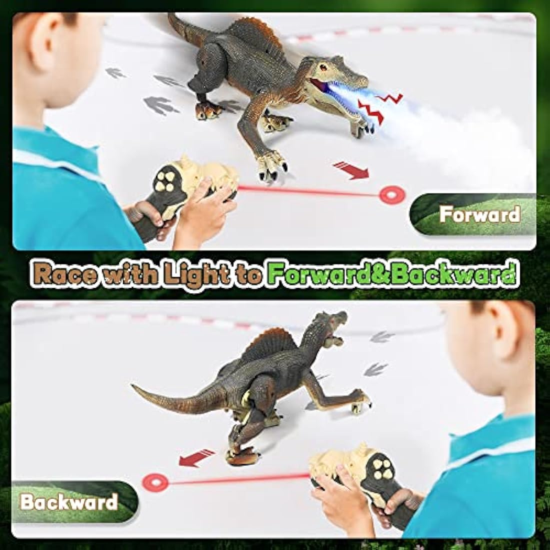FRUSE Remote Control Dinosaur Toys,Electric RC Spinosaurus w/Light Tracing & Spray Mist,Dinosaur Robot Toys Powered by Rechargeable Battery,Jurassic Dinosaur Toys for Boys Girls Kids Age 3 4 5 6 7 8
