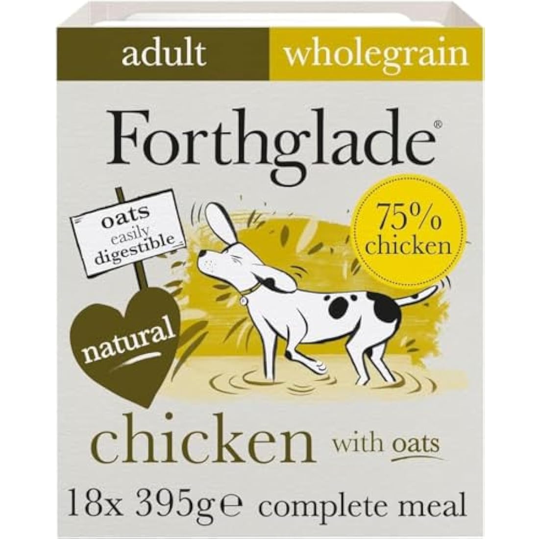Forthglade Wet Dog Food (18 x 395g) Trays- Adult 1 year +, Chicken with Vegetables and Wholegrain Oats, Stomach Sensitive Wet Dog Food Trays, Complete Hypoallergenic Dog Food