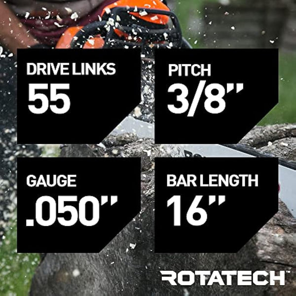 2 X 16 40cm Rotatech Chainsaw Chains. 3/8" LP Pitch, 0.50" Gauge, 55 DL Drive Links. Compatible with Stihl 018 MS180 MS181 020 021 023 MS200T MS211 MS201T MS231