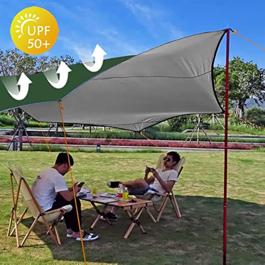 5m X 5m Large Camping Tarps Waterproof Hammock Rain Fly Multipurpose Hexagon Tarpaulin Shelter Tent Groundsheet Outdoor Tarp Awning Canopy (Without Pole)