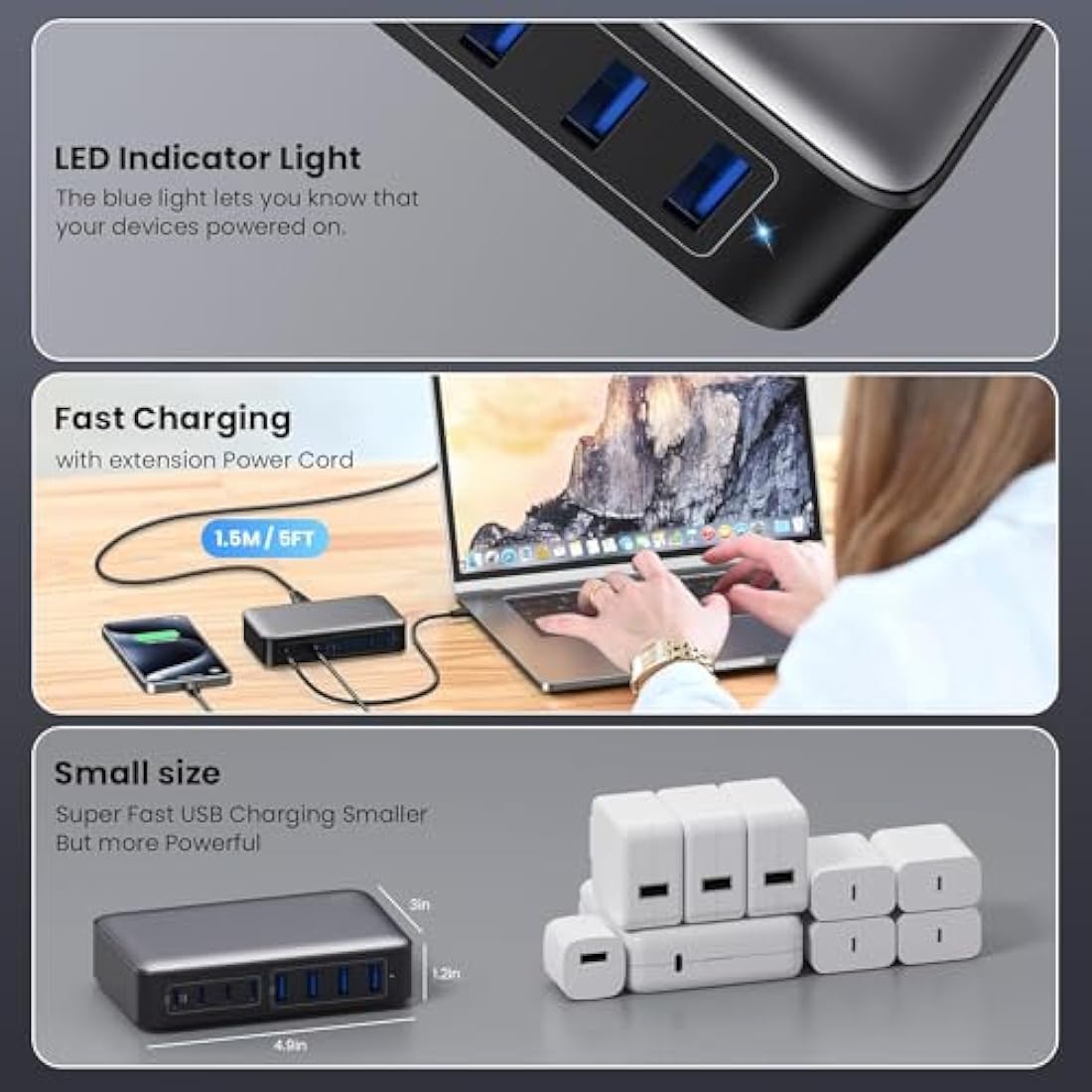 200W USB C Fast Charger Block,Upgraded GaN III 8-Port Charging Station Hub,PD 65W Laptop Charger Power Adapter Compatible with MacBook Pro/Air,Steam Deck,Dell XPS,iPhone 16 Pro/15,Galaxy S24/S23 etc
