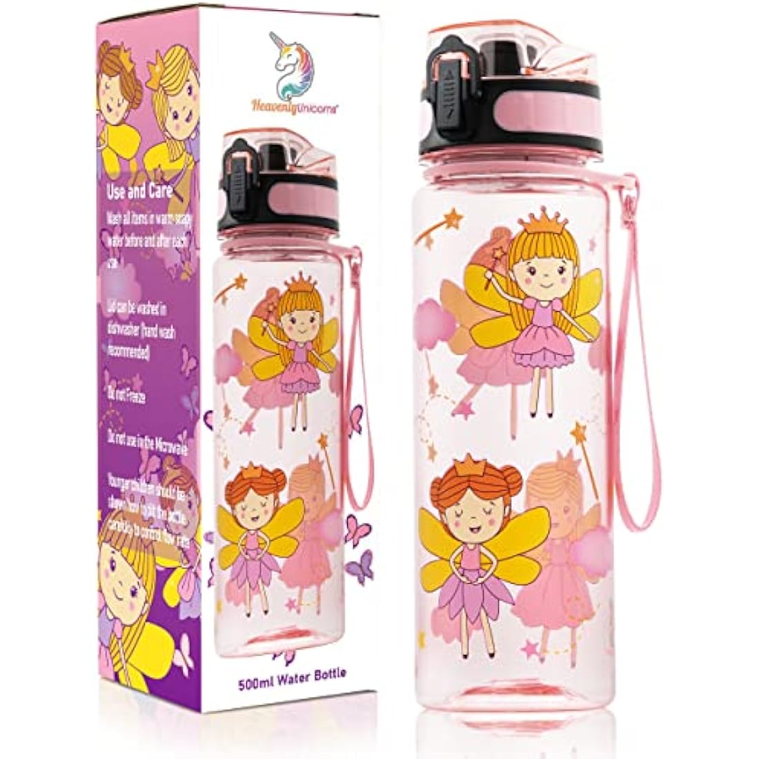 HeavenlyUnicorns Kids 500ml BPA Free Tritan Water Bottle - Leakproof & Shatterproof, Perfect for School, Work, Travel & Camping