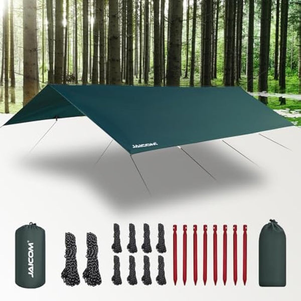 JAICOM 3 x 5m Waterproof PU3000mm-Anti-UV Camping Tarp, Green, Polyester, TARP, Tarp, For Camping, Picnic, Beach