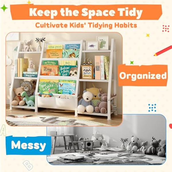 GoTiling Kids Bookshelf and Toy Storage: 3-Tier Book Shelf Childrens Bookcase - 6 Small Storage Units for Kids Room, Playroom, Nursery and Bedroom