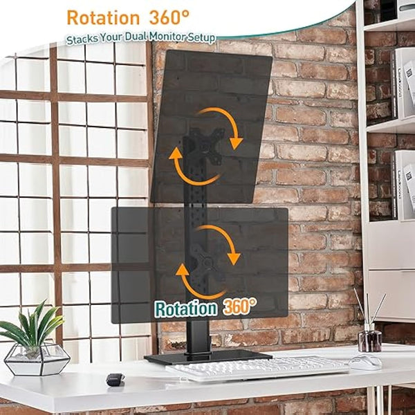 ELIVED Dual Monitor Stand - Freestanding Arm for 13-32 Inch Monitors, VESA 75x75/100x100mm, Up to 15KG, 360° Rotation, Height Adjustable EV2012