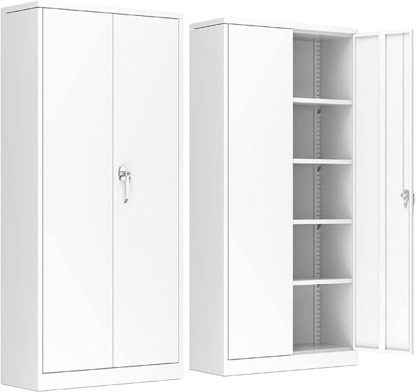 Metal Storage Cabinet with 2 Door and 3 Adjustable Shelves,140X80x40CM Steel Cabinet for Warehouse,Garage,Home,Office,Easy Assemble Required(Black/White)