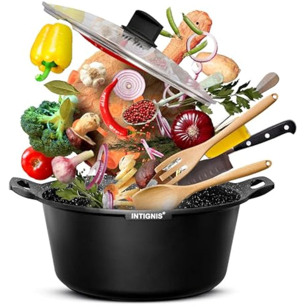 INTIGNIS® Casserole Pot with lid – Large 32cm | 10 Litre | 15 Inches – Induction Compatible – GREBLON Ceramic Non Stick Chemical Free Coating