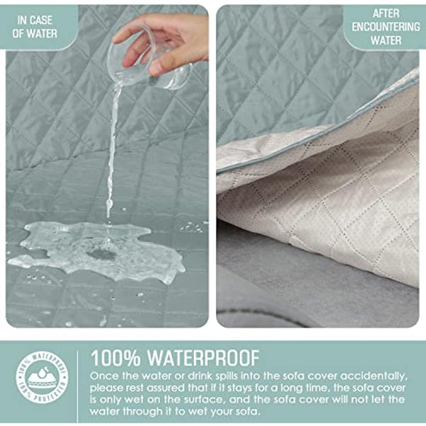 TAOCOCO Sofa Covers 100% Waterproof Sofa Slipcovers 3 Seater,Non Slip Cover for Kids/Dogs/Pets,Washable Sofa Protector with Elastic Strap(Mint Green,UPDATE of Cloth)