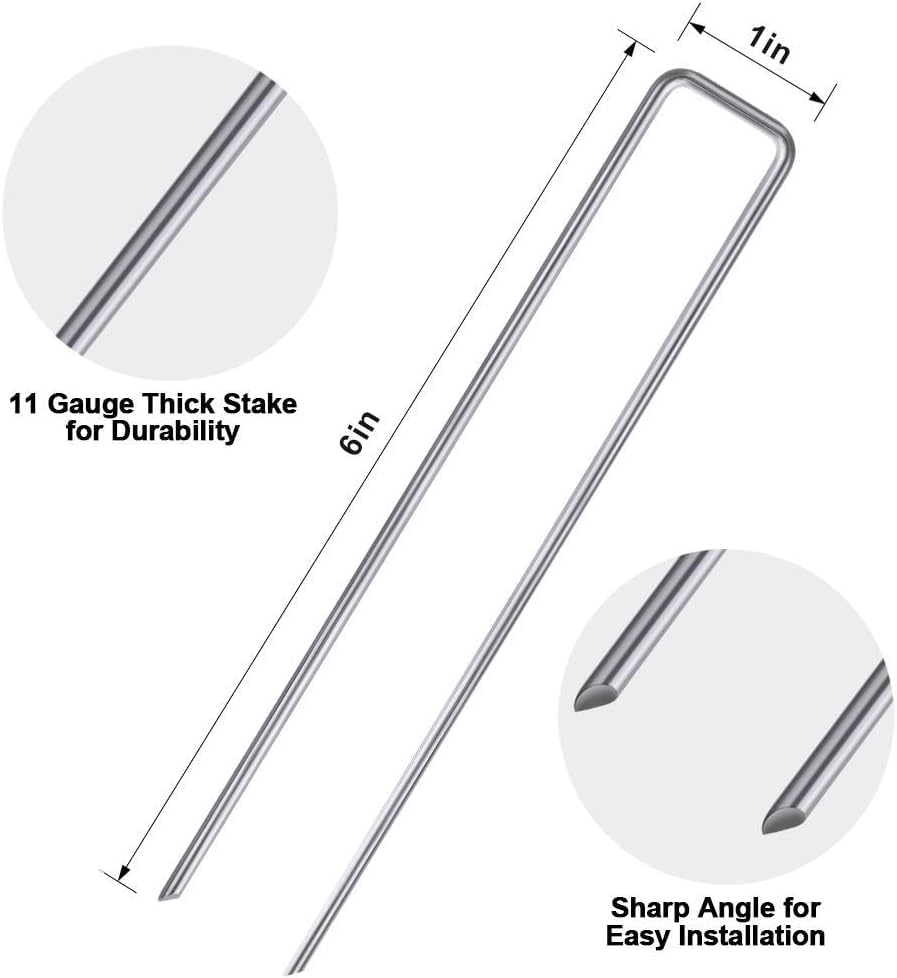 Amagabeli Garden Home Weed Membrane Pegs Garden Pegs 500 Pack 6 Inch Garden Stakes Galvanized Garden Securing Pegs Garden Staples Landscape Staples