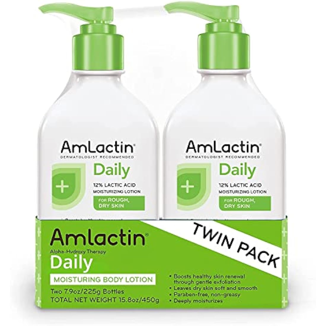 AmLactin Daily Moisturizing Body Lotion Twin Pack, (2) 7.9 Ounce Bottles, Paraben Free
