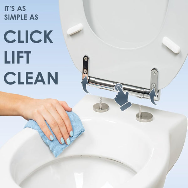 AQUALONA® Luxury Soft Close Toilet Seat - Moulded Wood - Stainless Steel Slow Close Hinges - Click, Lift & Clean Technology (Bamboo Toilet Seat)