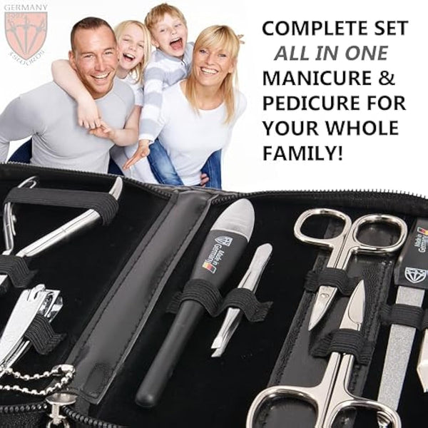 3 Swords Germany - brand quality 10 piece manicure pedicure grooming kit set for professional finger & toe nail care scissors clipper fashion leather case in gift box, Made by 3 Swords (000415)