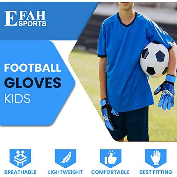 EFAH SPORTS Football Goalkeeper Gloves For Boys kids Children Youth Soccer Goalie Glove with Super Grip Palms