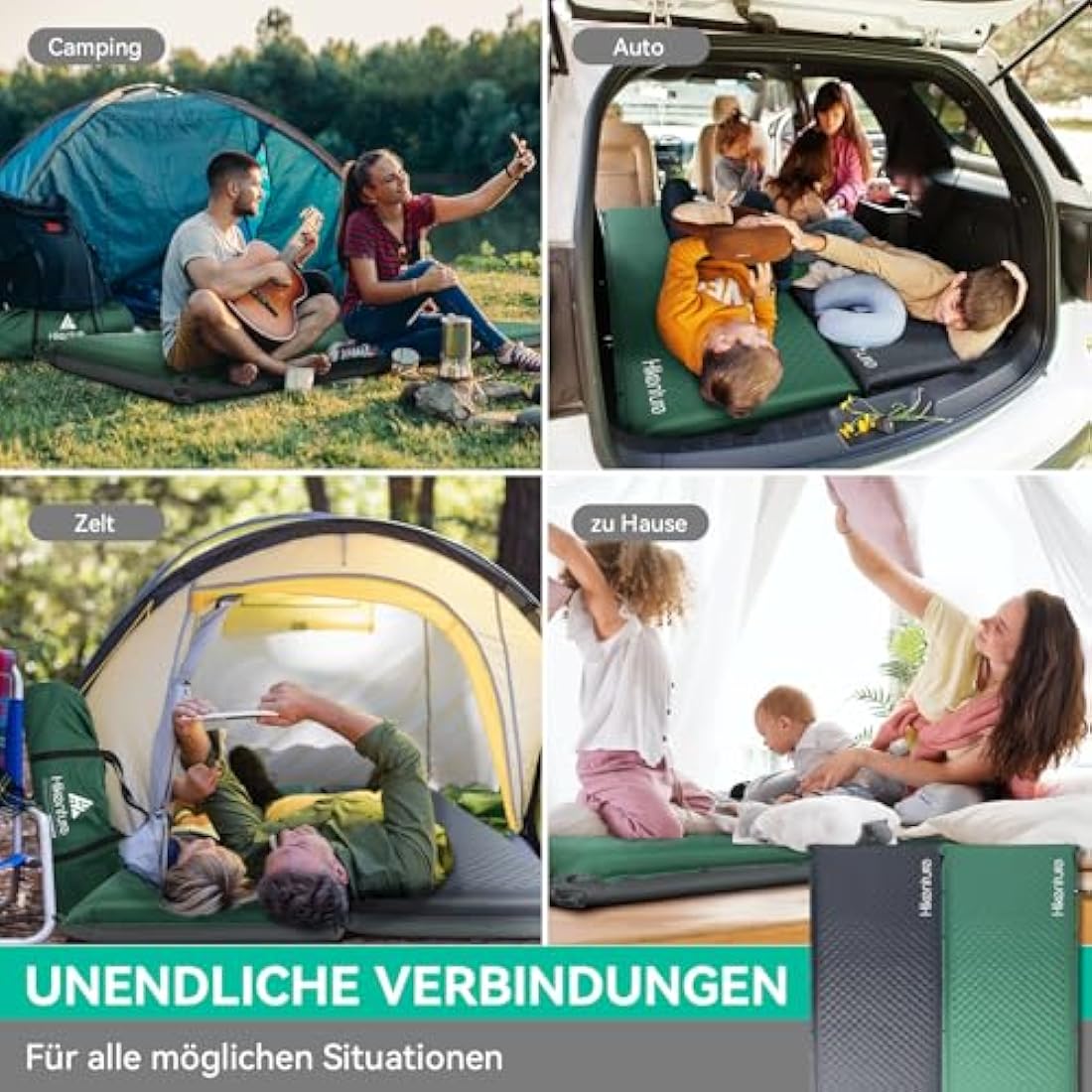 HIKENTURE Self-Inflating Sleeping Mat, 10 cm Thick Foam Camping Mattress, Ultra Thick Self-Inflating Air Mattress, Comfortable Sleeping Mat for Outdoor, Tent, Hiking, Travel (Dark Green C4)